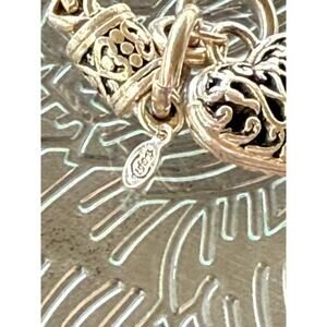Brighton Scroll Heart Charm Bracelet | Vintage Toggle Clasp | Gold-Tone Filigree